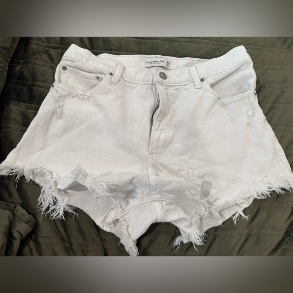 Abercrombie & Fitch White Jean Shorts Distressed Frayed Hem